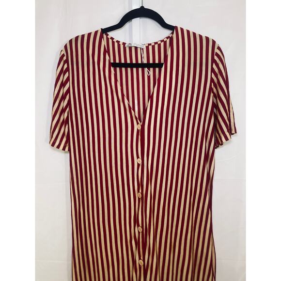 Zara Striped Midi Dress - Womens Size L - Red and White - Picture 2 of 6
